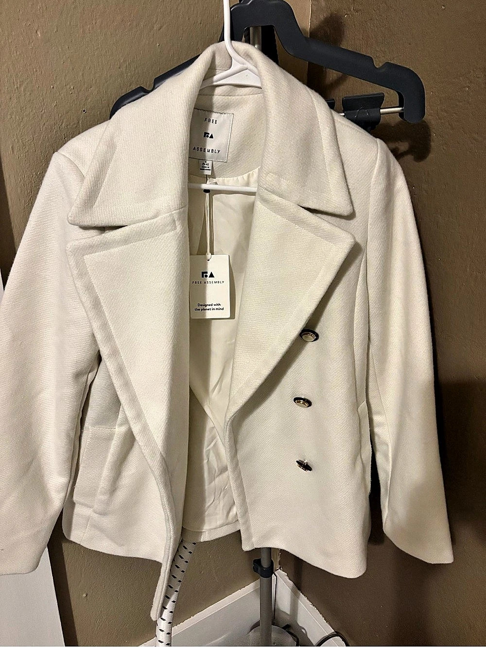 Free Assembly Double Breasted Blazer in White Size Small NWT